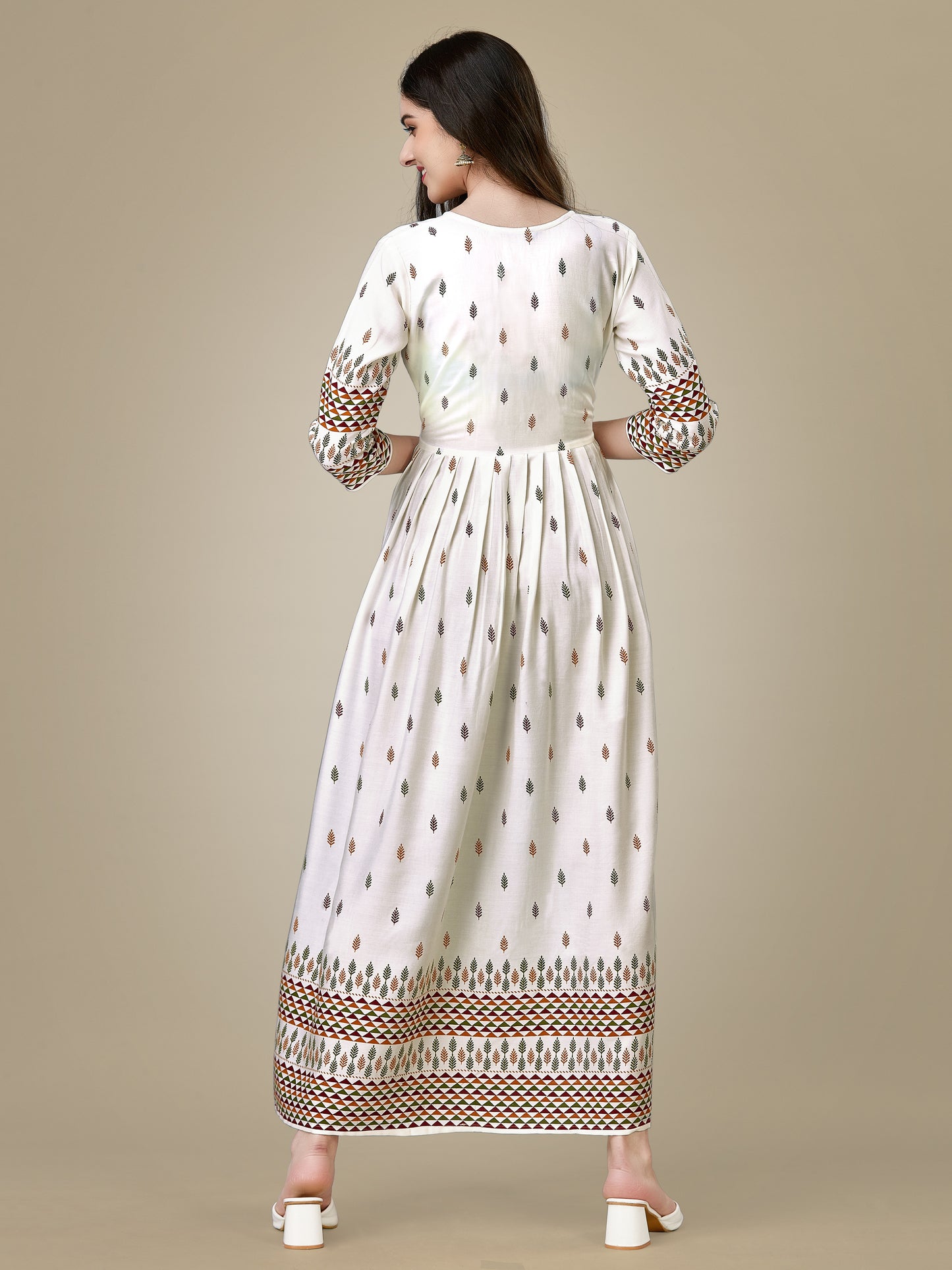 Elegant White Printed Anarkali Gown in Premium Rayon Fabric