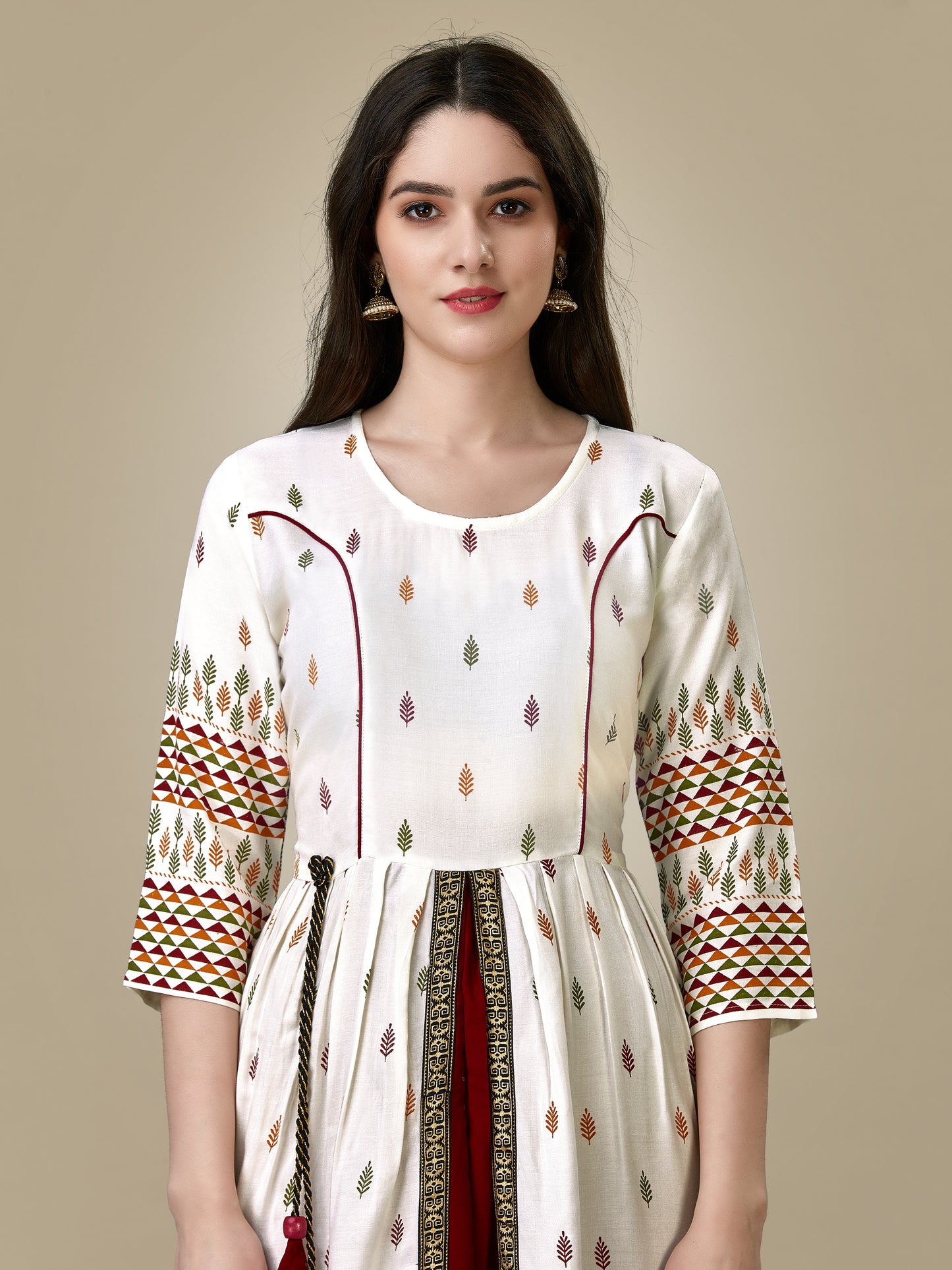 Elegant White Printed Anarkali Gown in Premium Rayon Fabric