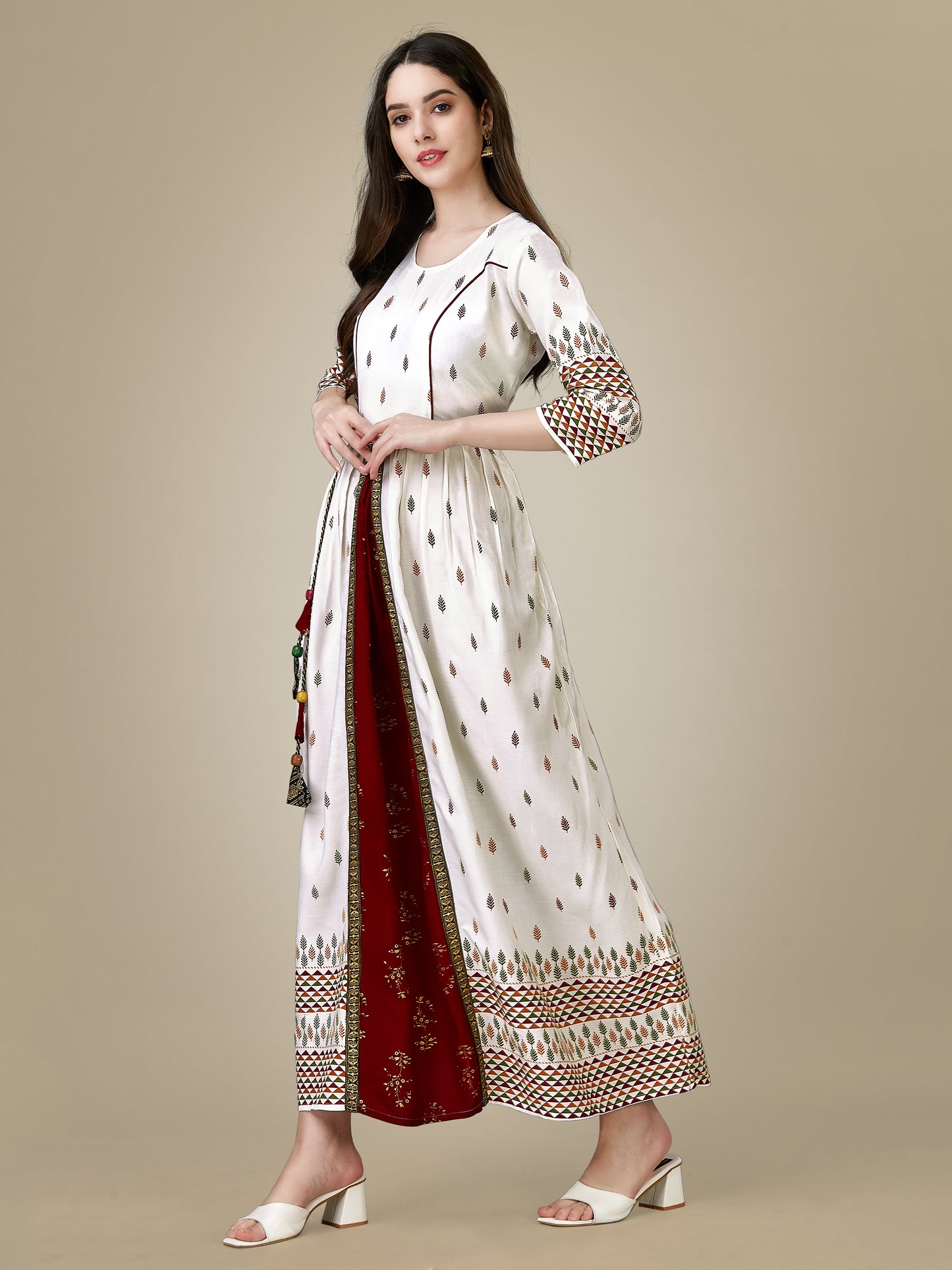 Elegant White Printed Anarkali Gown in Premium Rayon Fabric