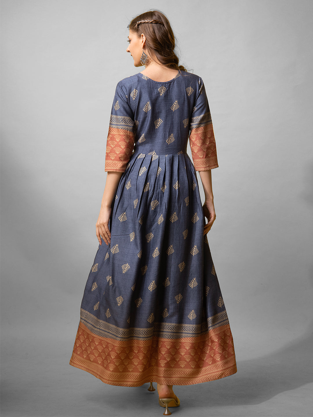 Elegant Denim Blue Printed Anarkali Gown in Premium Rayon Fabric