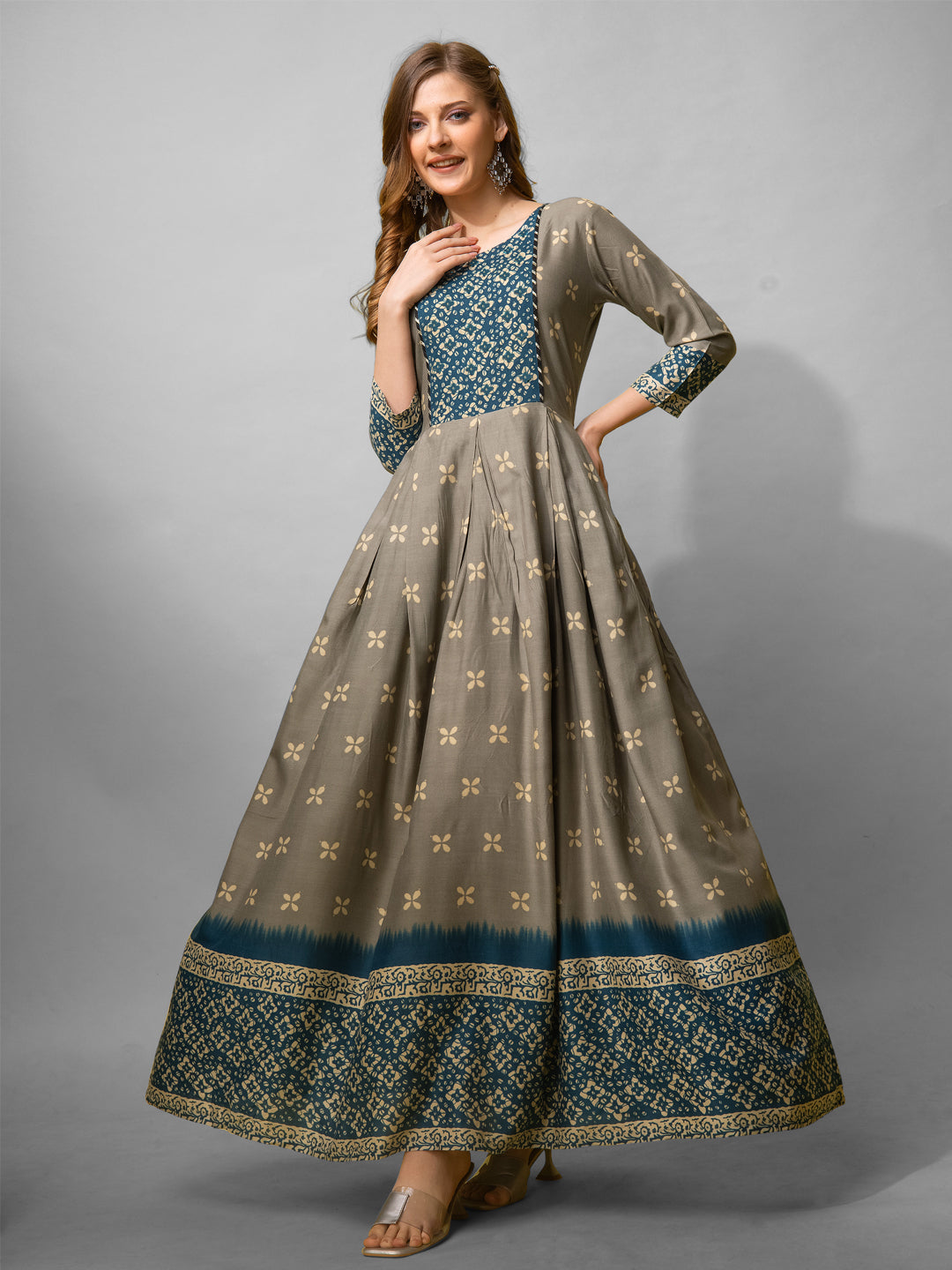 Elegant Printed Anarkali Gown in Premium Rayon Fabric