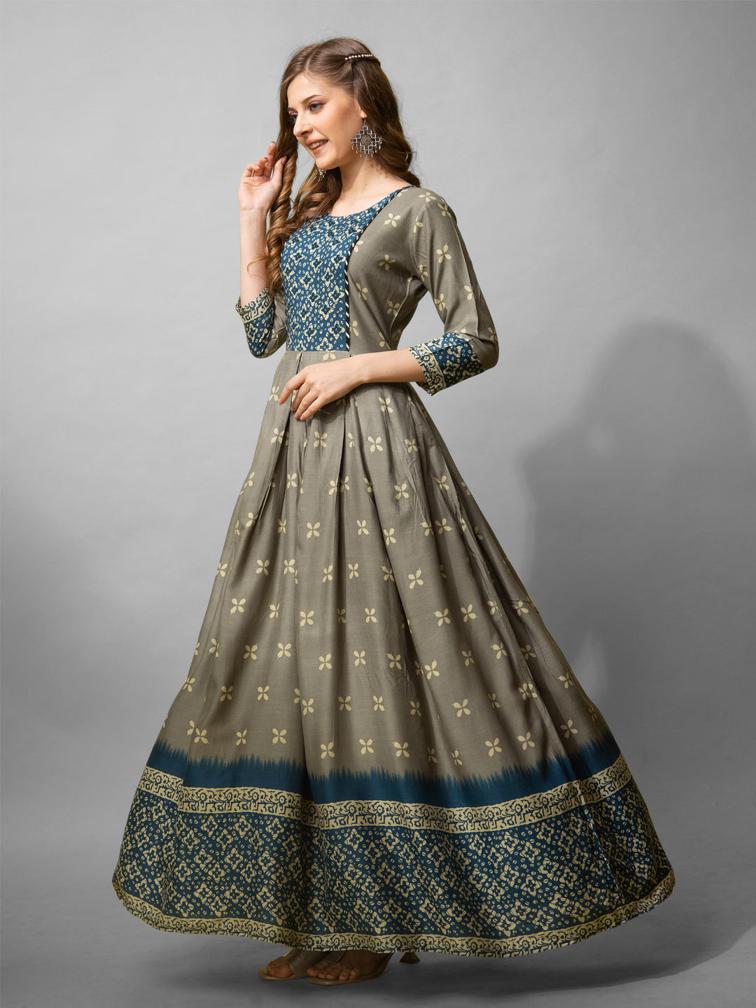 Elegant Printed Anarkali Gown in Premium Rayon Fabric