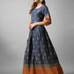 Elegant Denim Blue Printed Anarkali Gown in Premium Rayon Fabric
